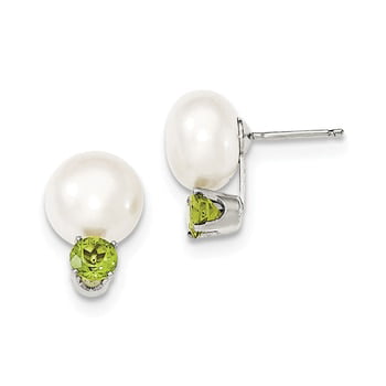 Solid 925 Sterling Silver 10-11mm FW Cultured Button Simulated Pearl Green Earrings 